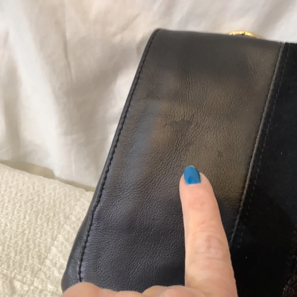 EUC Halston Heritage Black Leather suede shoulder  crossbody gold chain - Picture 17 of 17